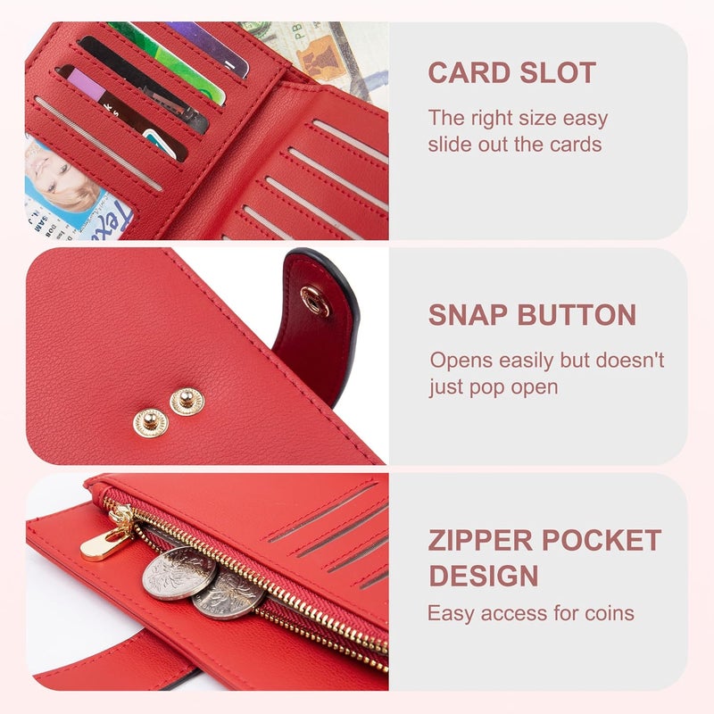 yiijay Womens Wallet RFID Blocking Leather Trifold Clutch Wallet Credit Card Holder Ladies Travel Wallet Purse with Pen Holder - Image 3